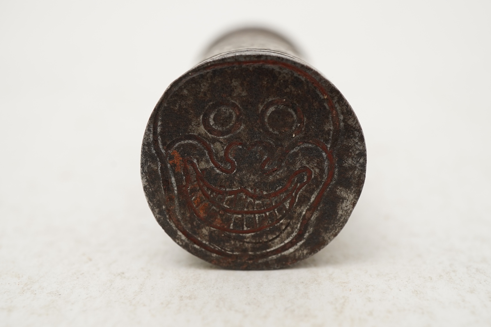 A Sino-Tibetan damascened iron seal or temple stamp, Ming dynasty